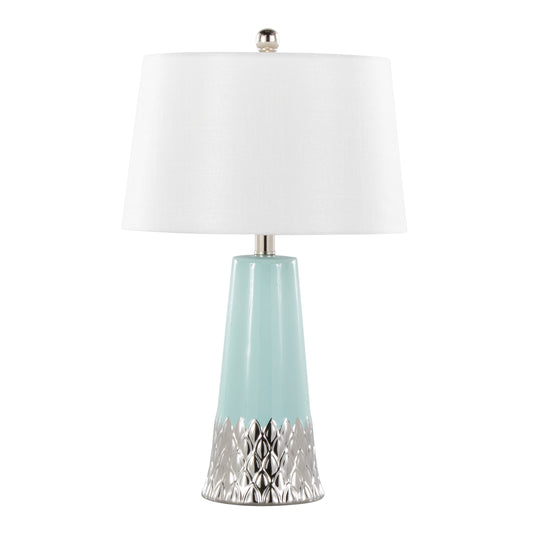 Penelope 22" Contemporary Ceramic Table Lamp with Tiffany Blue & Silver Body