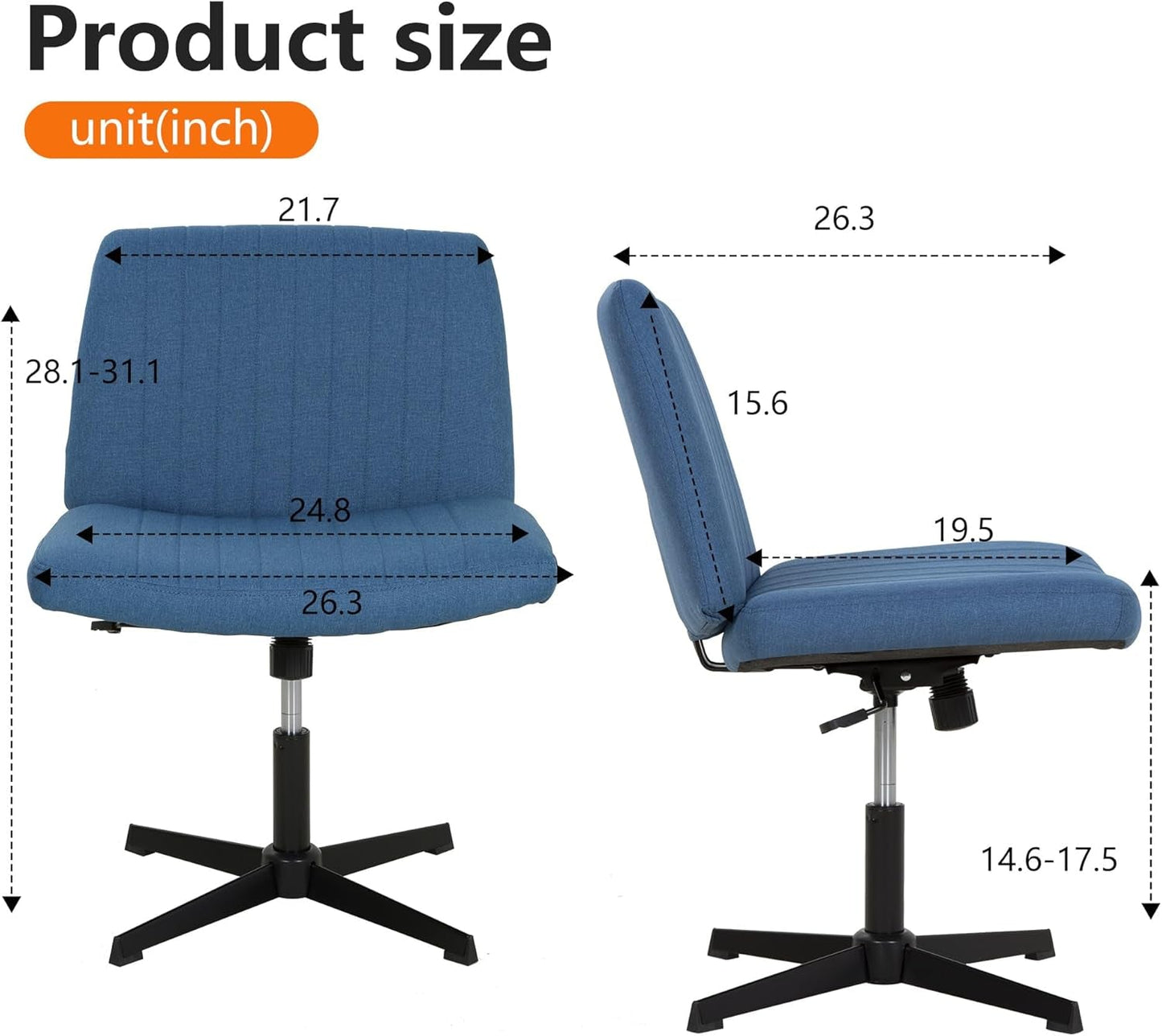 Blue Armless Cross Legged Ergonomic Office Chair Swivel