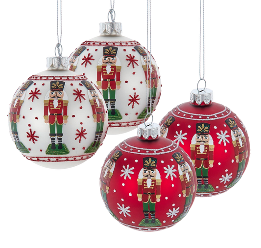 Glass Nutcracker Design Ball Ornaments - 4-Piece Set