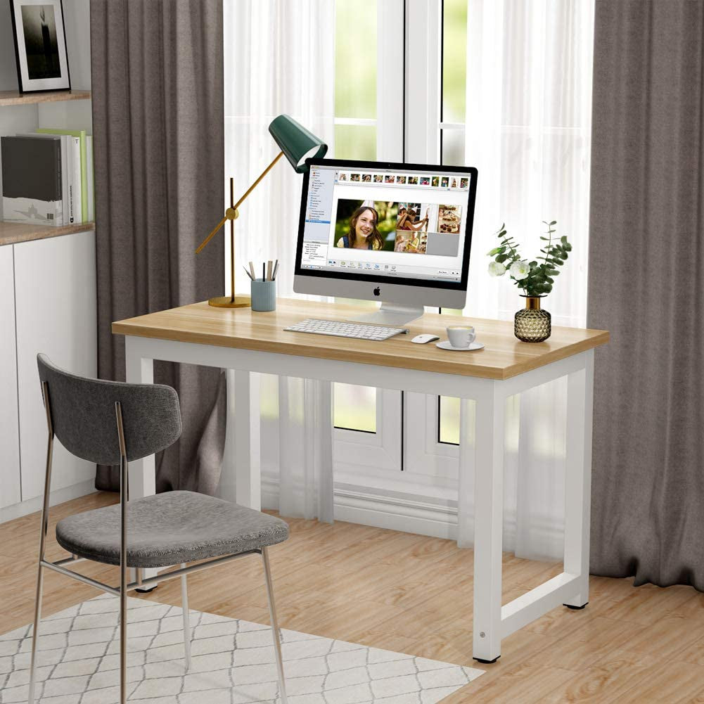 47 Inch Modern Computer Desk Light Walnut For Home Office
