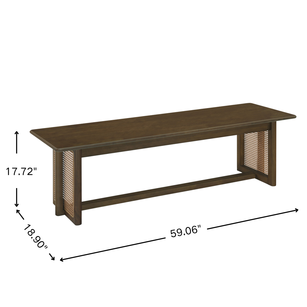 Walnut-Colored Rubber Wood Dining Set with Plastic Rattan – 1 Table + 2 Benches