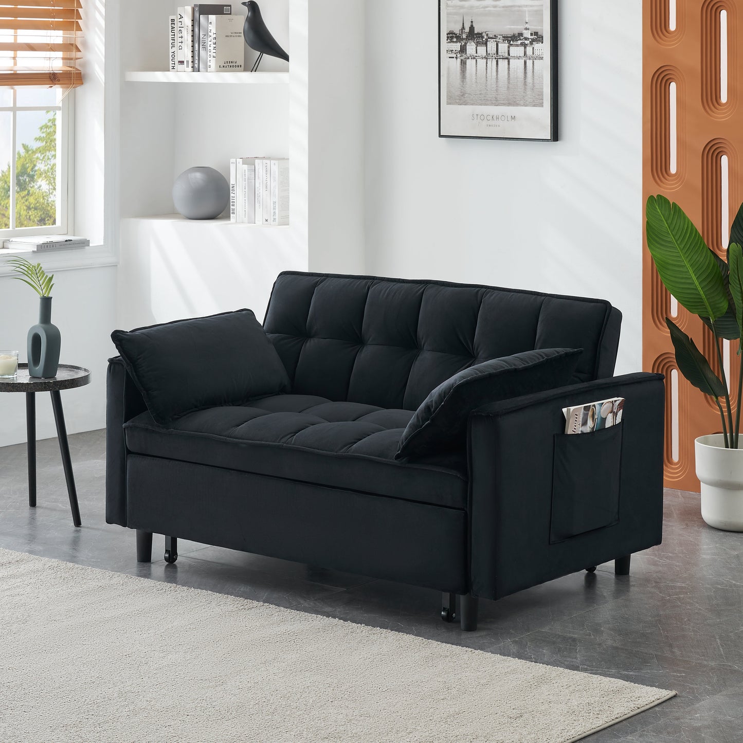 Modern Velvet Sofa Bed - 3 in 1 Convertible Loveseat
