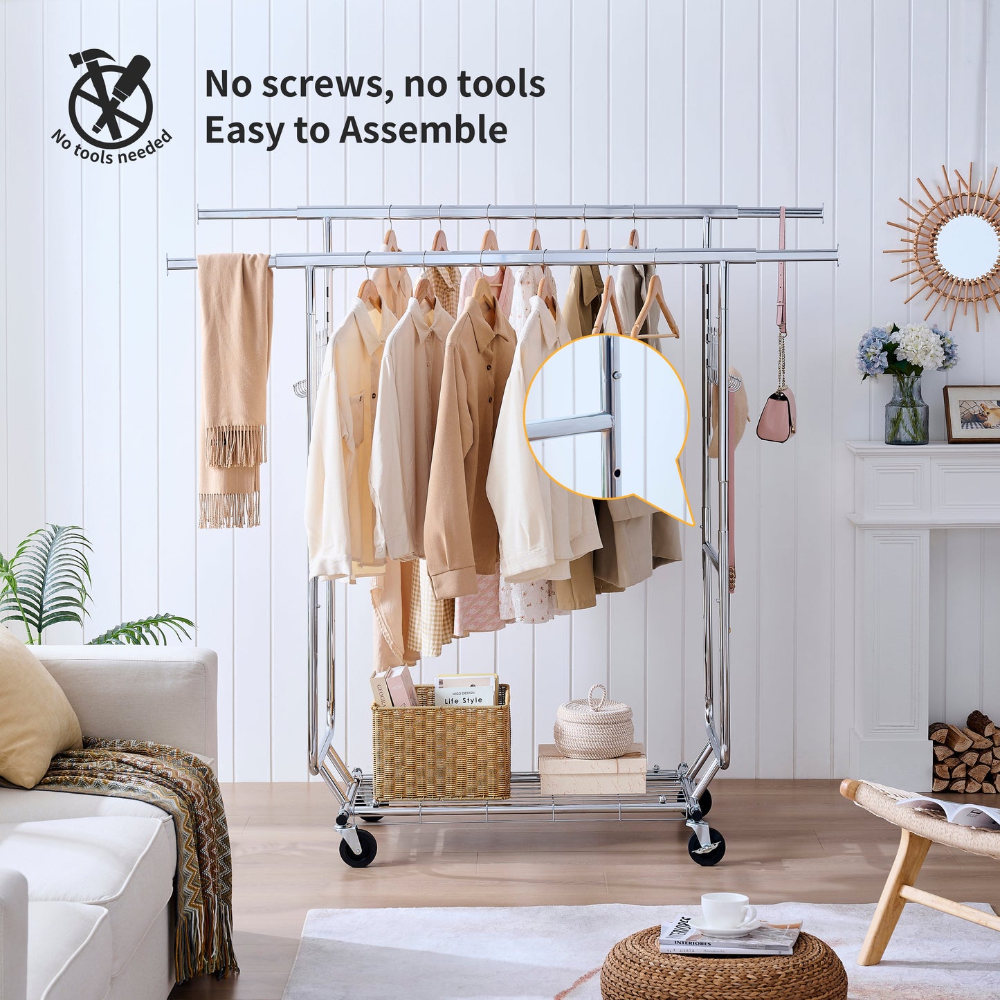 Double Clothing Garment Rack with Shelves
