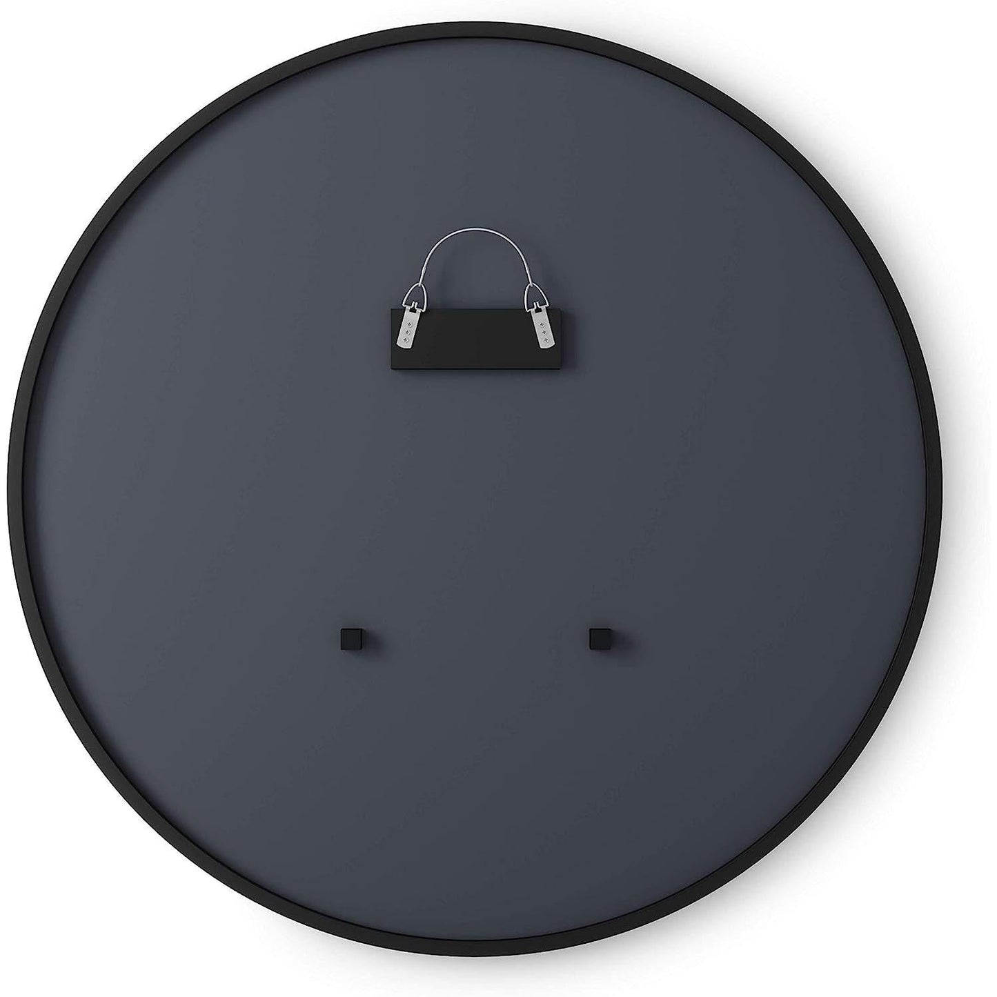 Back view of Round Rubber Wall Mirror 37 Inch with secure hanging mechanism and wall mounts.