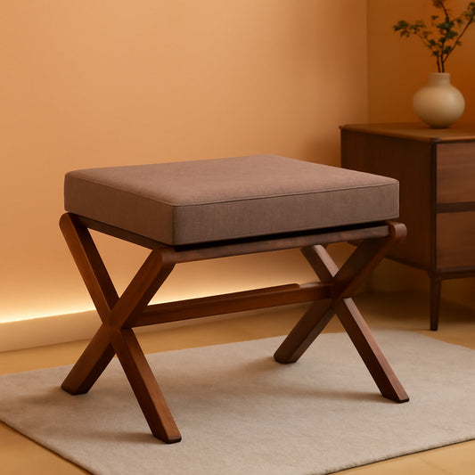 Espresso Brown Foldable Bamboo Footstool Dense Foam