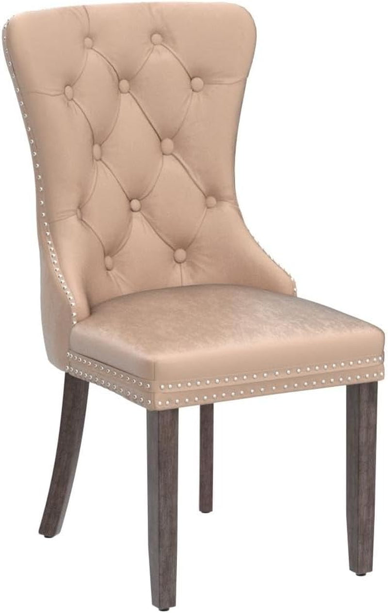 Khaki Velvet Dining Chairs Set Of 4 With Tufted Upholstery