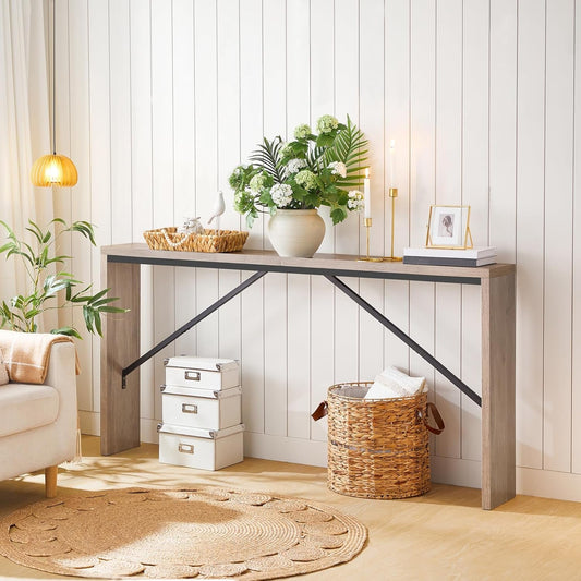 62.2 Inch Greige Industrial Console Table For Entryway