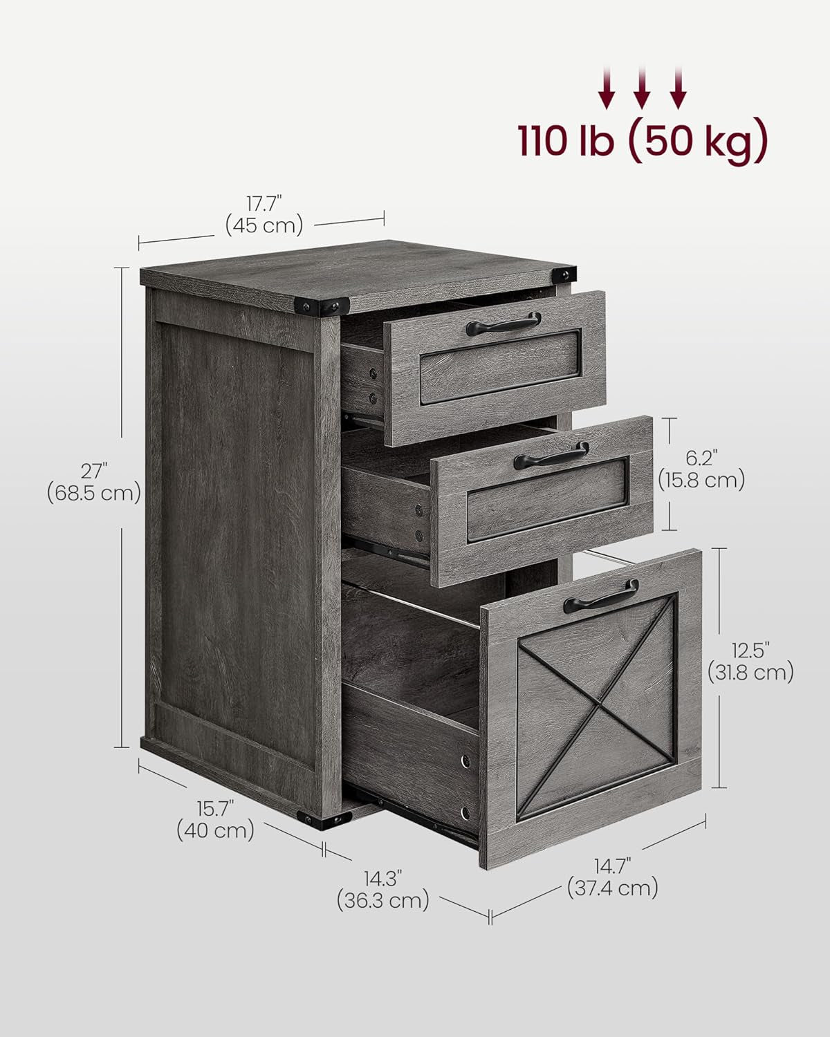 Misty Gray File Cabinet 3 Drawer Modern Farmhouse Style