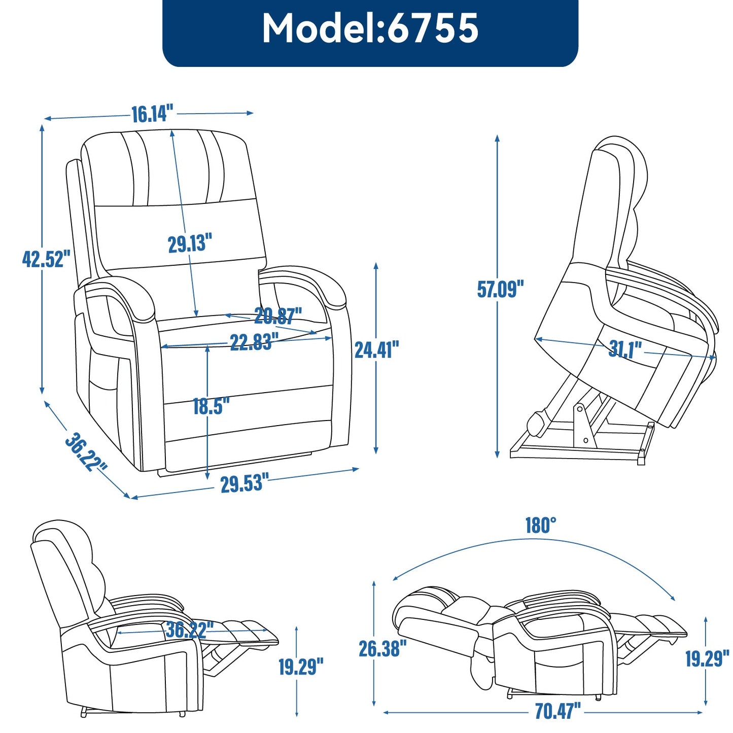 Power Grey Chenille Lift Recliner Chair Dual Motor Infinite Position Up to 350 LBS with Solid Wood Armrests, Heat Massage and Heavy Duty Motion Mechanism