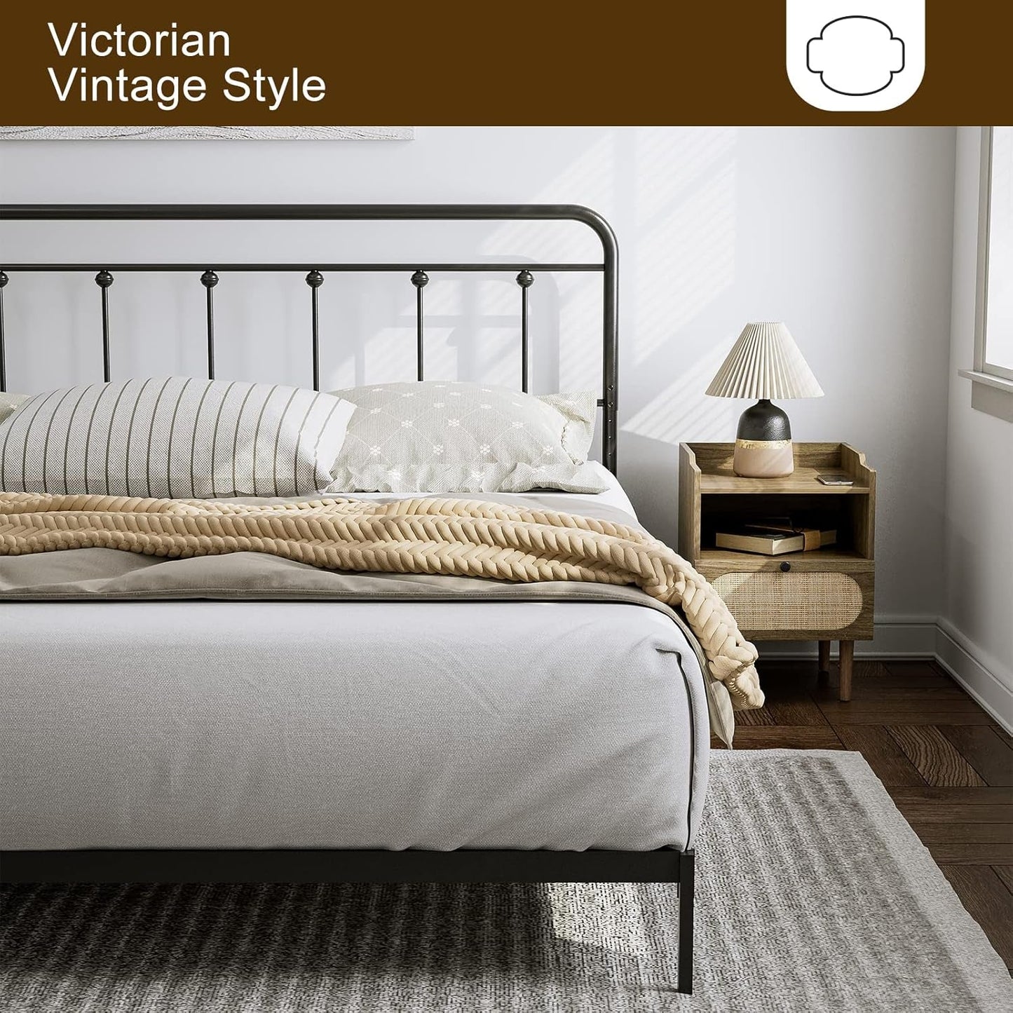Adjustable Height Metal Headboard in Farmhouse Victorian Style