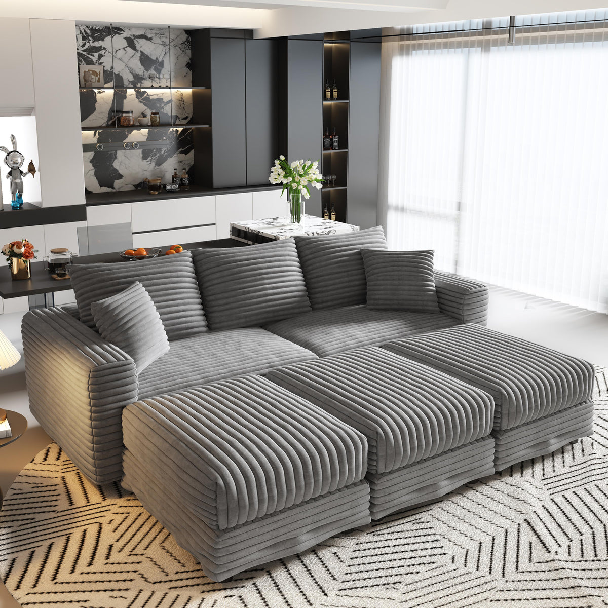 Plush Corduroy 3-Seat Sofa