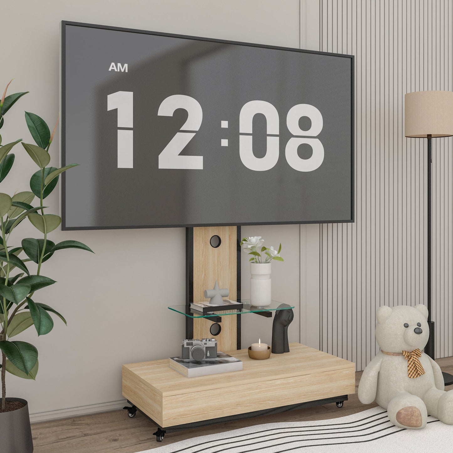 Elegant Mobile TV Stand with Push-Pull Drawer