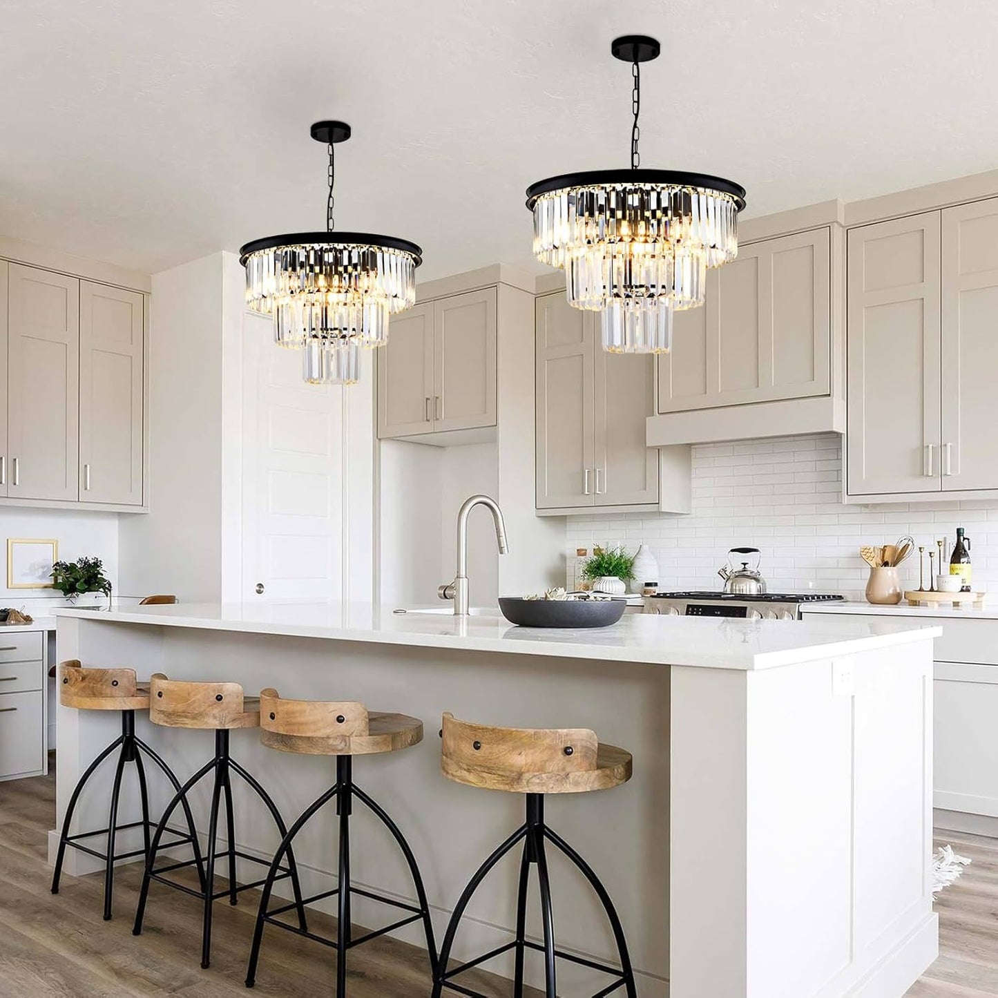 8 Light Black Crystal Chandelier Elegant Dining Fixture