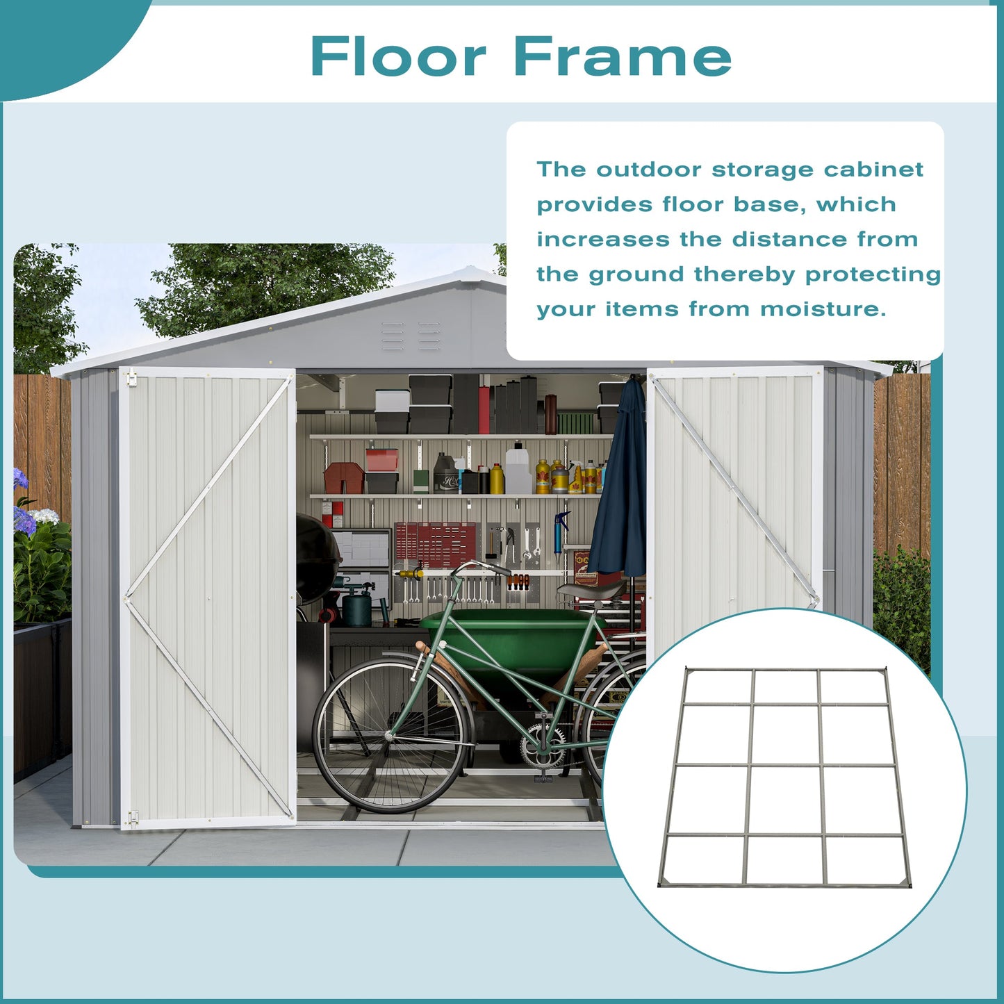 10 x 12 Ft. Outdoor Storage Shed with Floor Frame Kit
