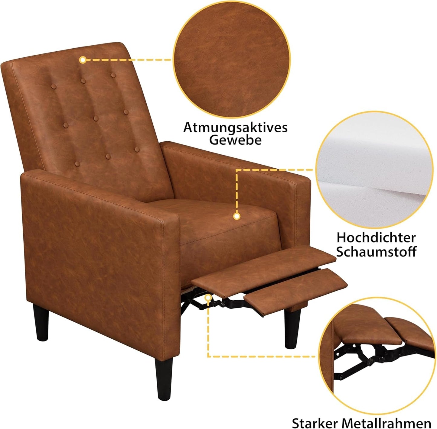 Brown Faux Leather Recliner Sofa Adjustable Back Footrest
