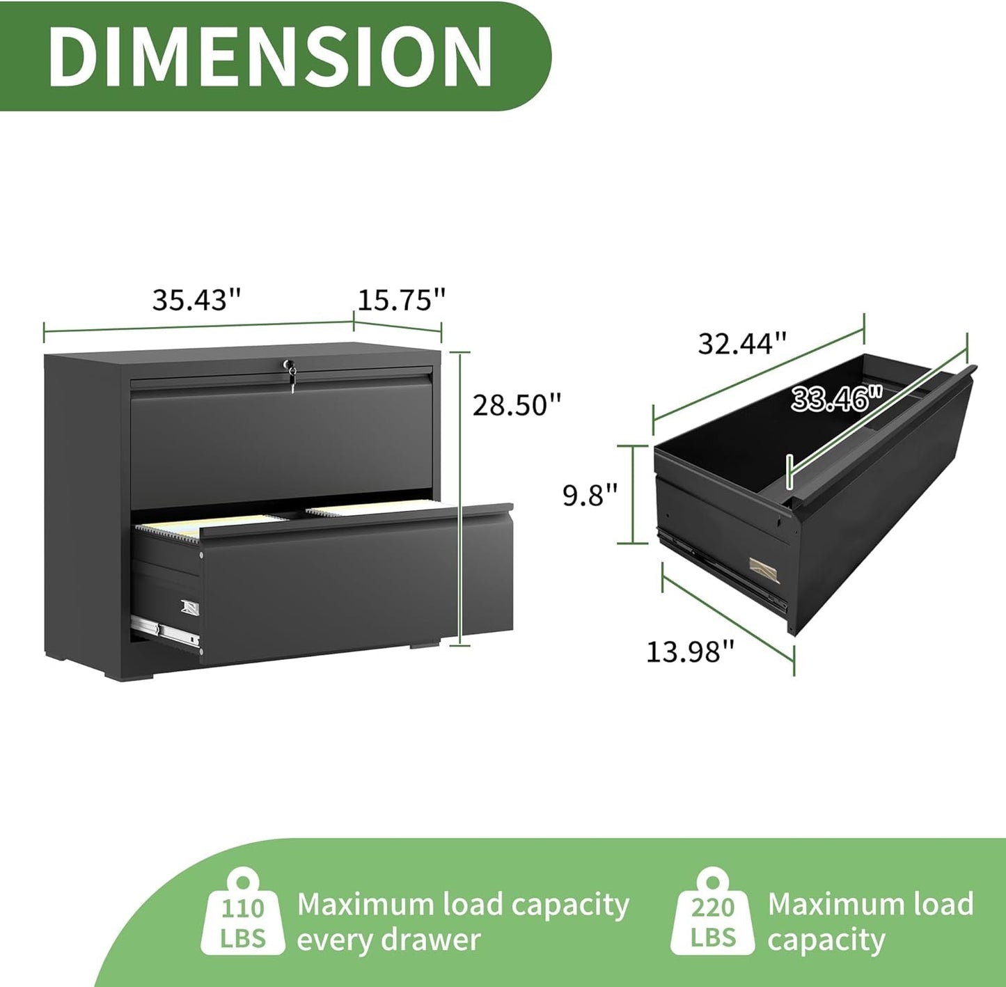 Black Lateral File Cabinet With Lock For Home Office