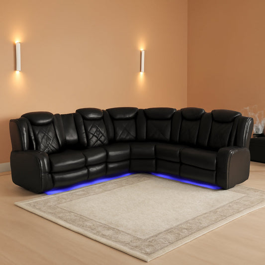Power Recliner Sectional Sofa Black With LED Lights
