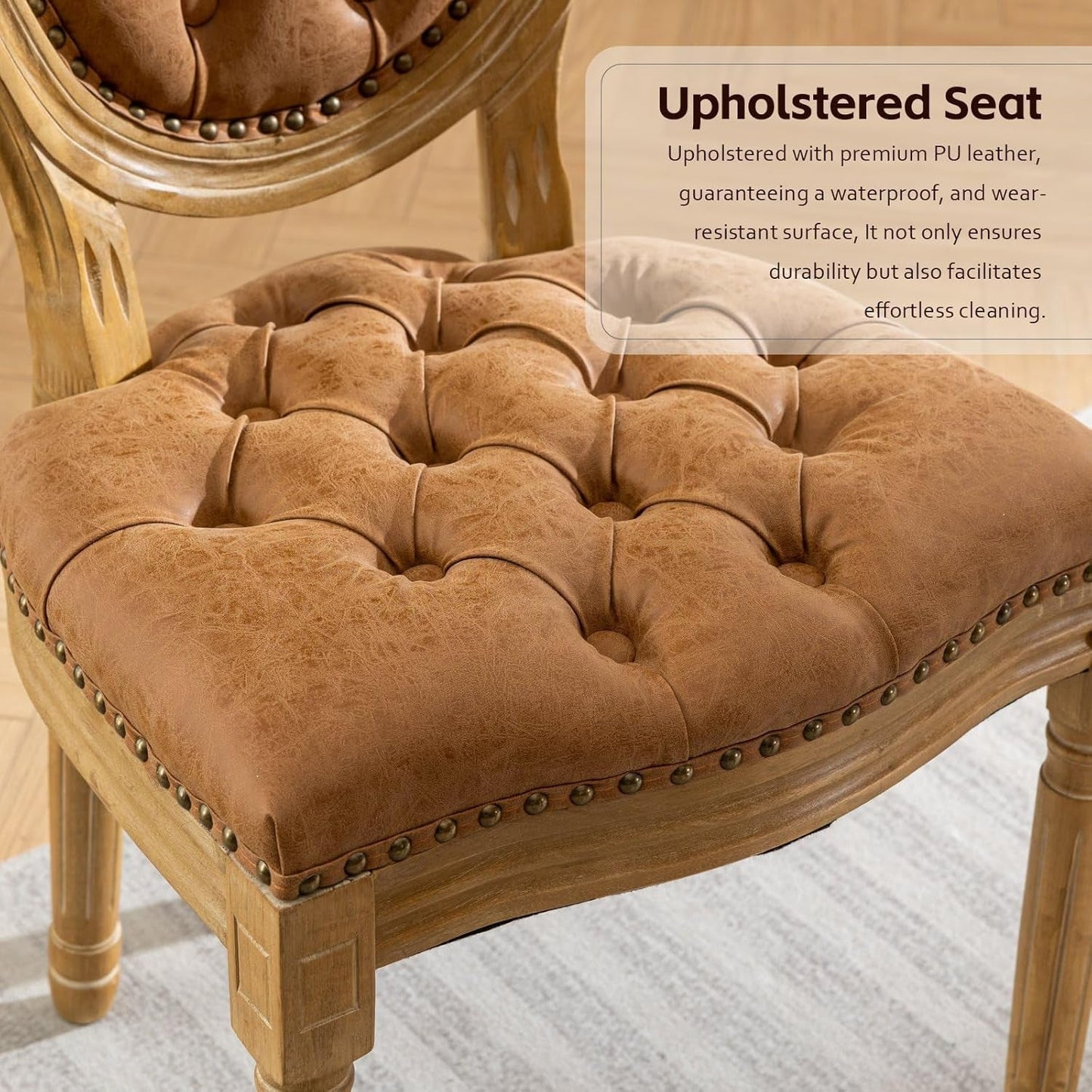 PU Leather Dining Chairs Set of 6 Orange Round Back with Nailhead Trim