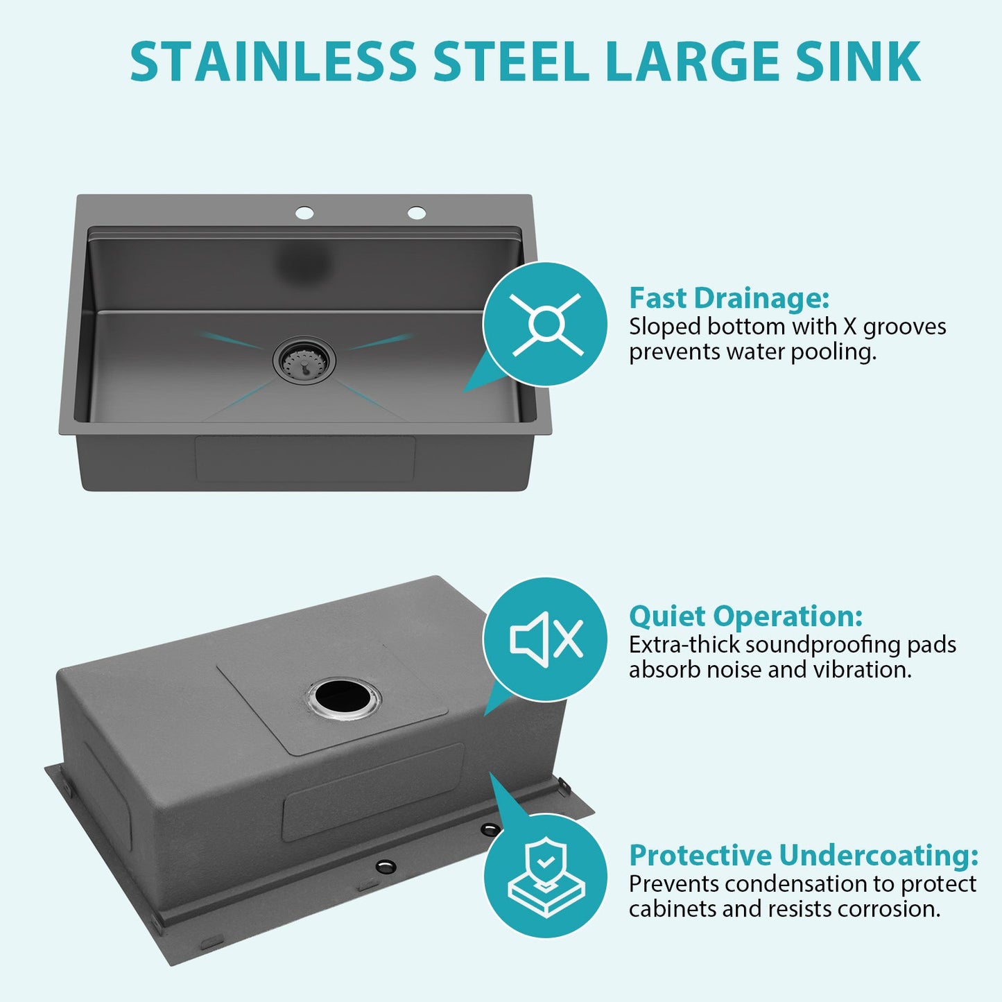 33" Drop-in Workstation Gunmetal Kitchen Sink