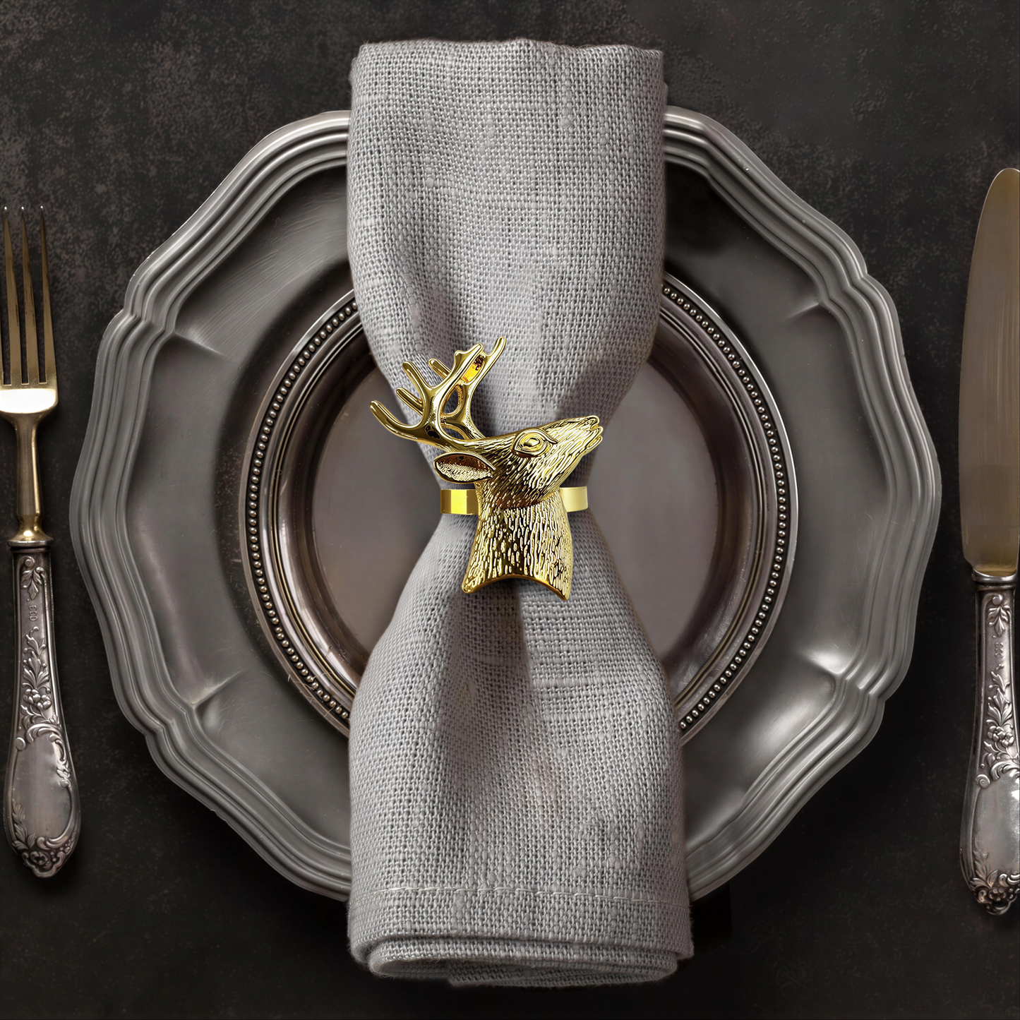 Gold Reindeer Napkin Rings – Festive Napkin Holders | Rust Resistant Table Decor Accessories