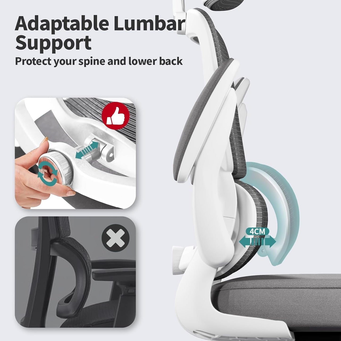 Ergonomic Office Chair Height Adjustable White Backrest