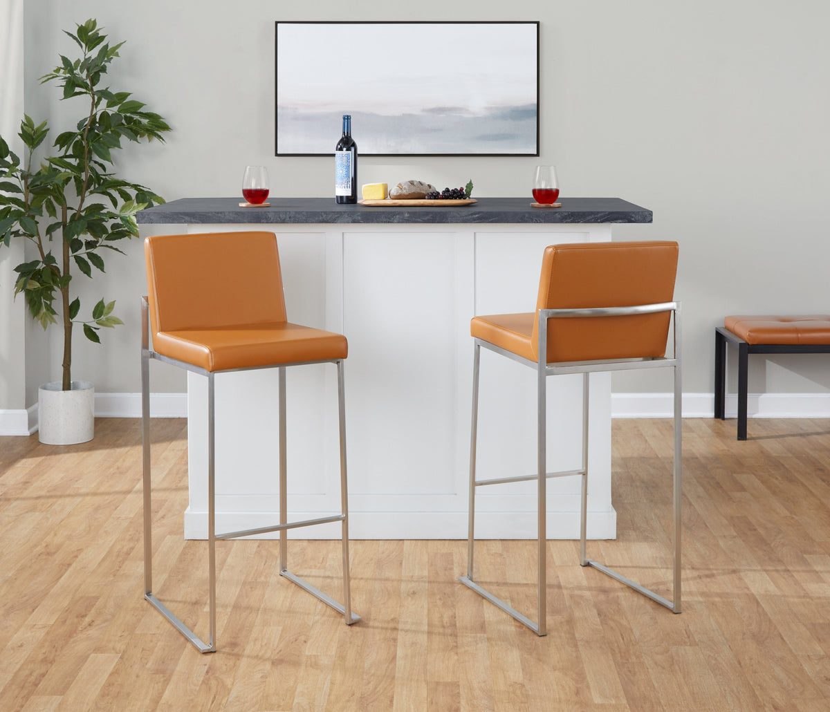 30" Contemporary High Back Barstool Set of 2