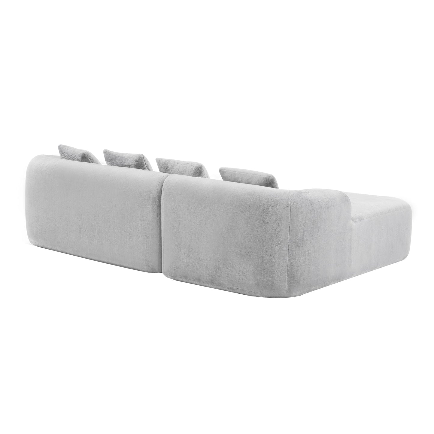 Full Compression L-Shape Sectional Sofa with Curved Chaise, Grey Modular Chenille Couch, High-Density for Apartment Living Room