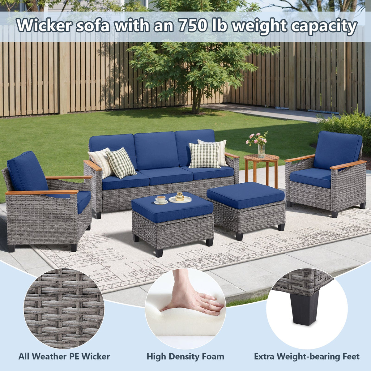 69.7" Wide Outdoor Wicker Patio Sofa, Deep Seating Outdoor Couch