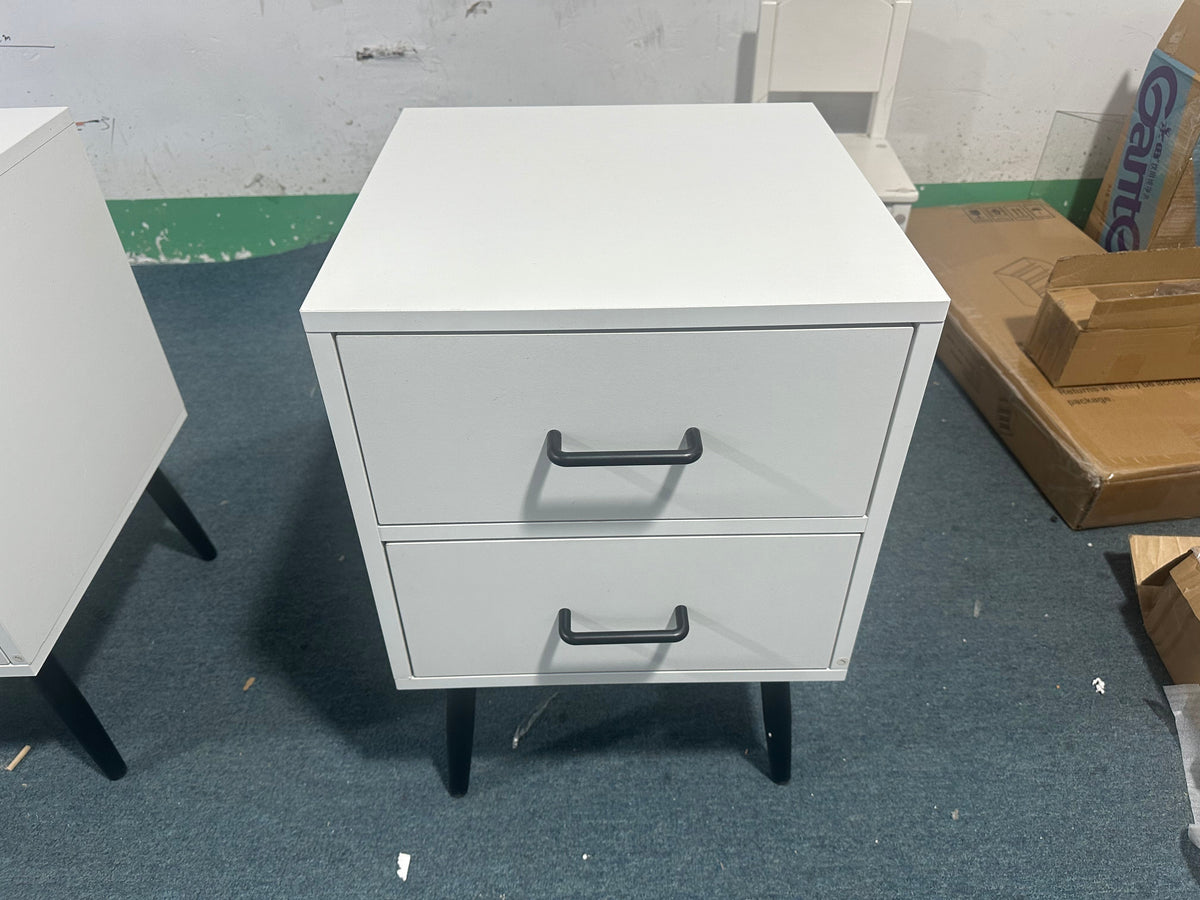 2-Drawer Nightstand with Metal Legs and Metal Handles