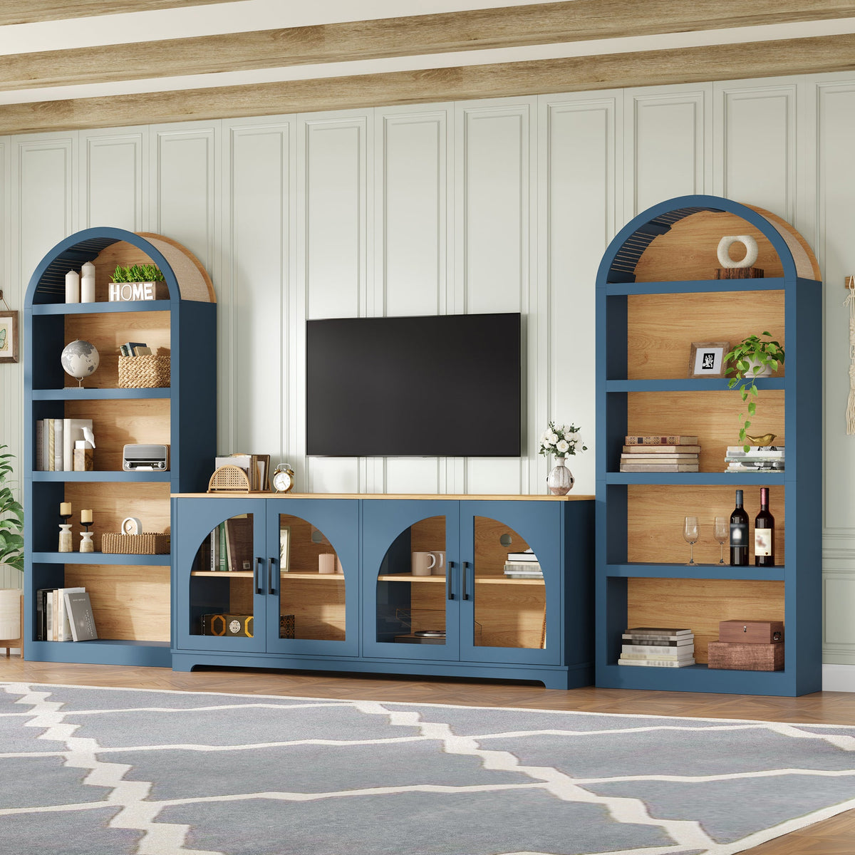 3-Piece Retro TV Stand Set with Bookshelf for TVs Up to 70"