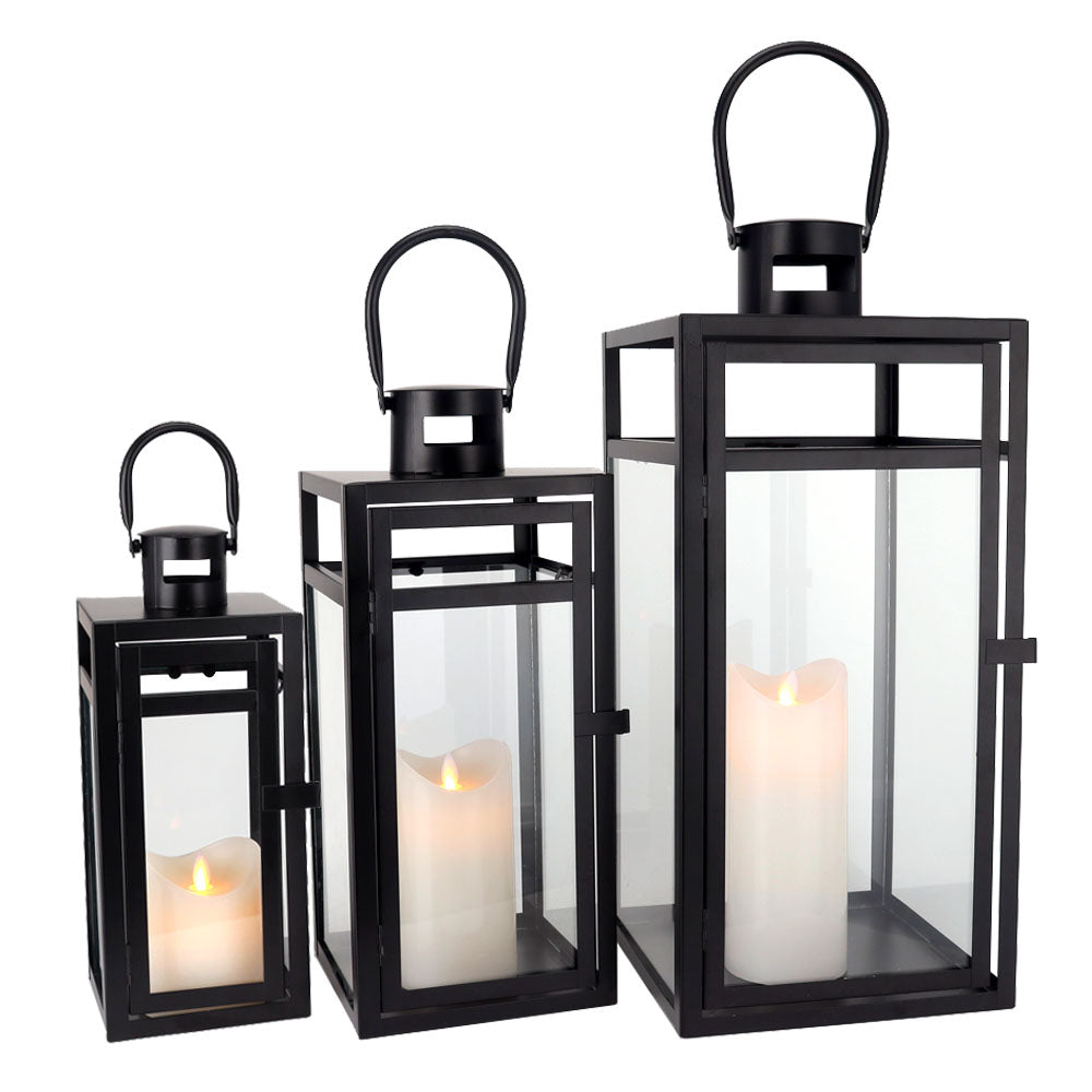  Set of 3 Stainless Steel Lantern (12/15/19'') -Black
