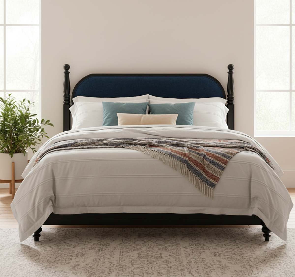 Queen Bed Frame, Solid Wood Platform with Slats