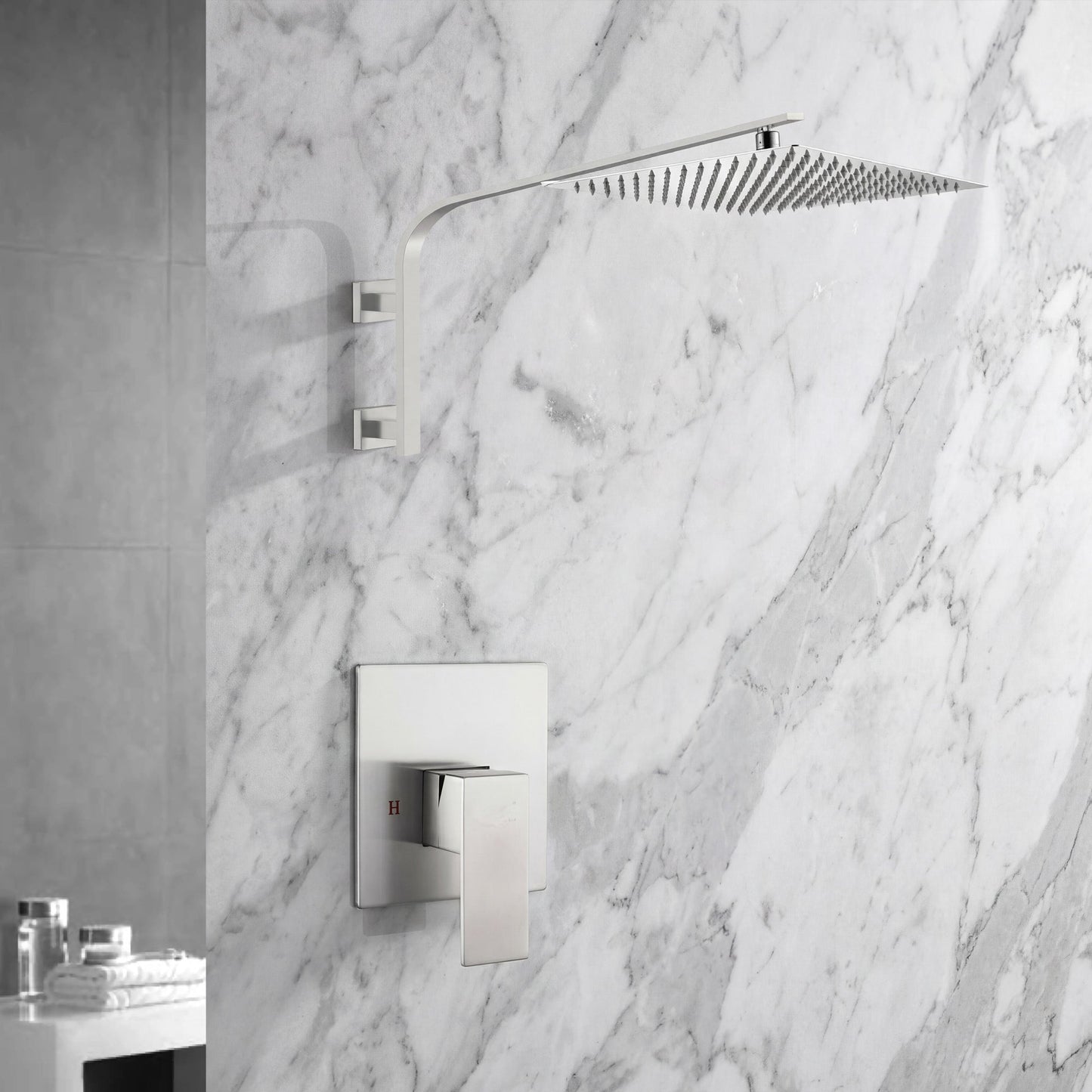12 Inch Rain head big arc wall Mount Brushed Nickel Shower System two way or single way Rough-in Valve Body with trim