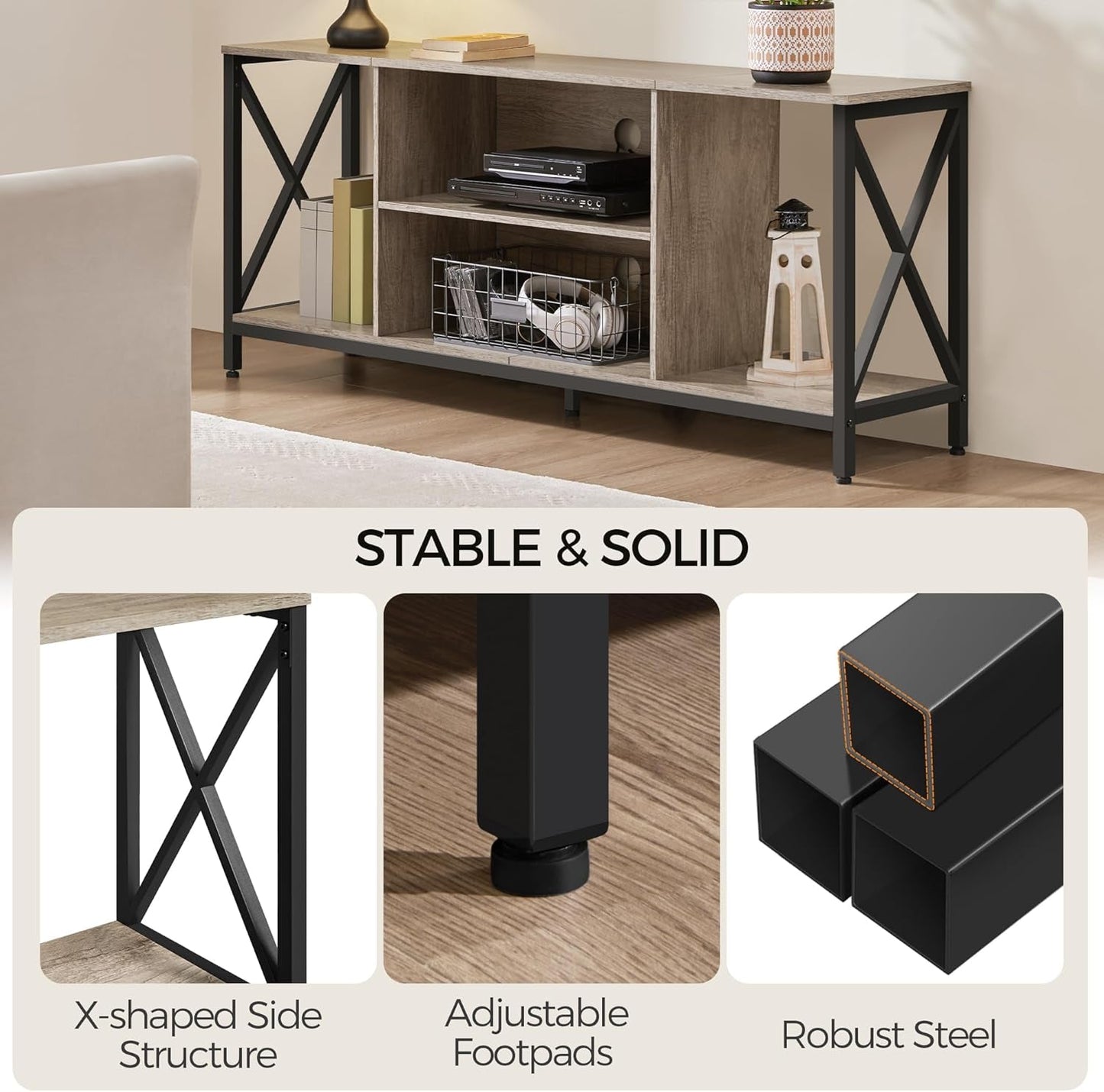 Gray TV Stand for 65 Inch TVs with Storage Console