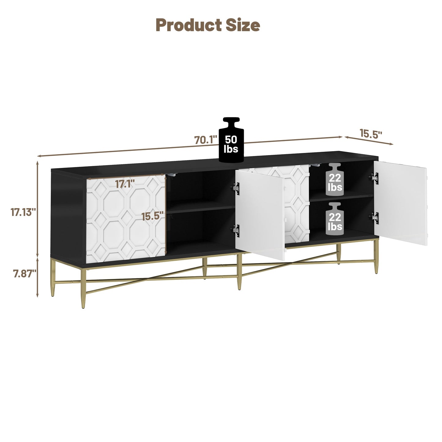 Modern Black and White Color Scheme Press Design 4 Door Cabinet, Living Room TV Stand