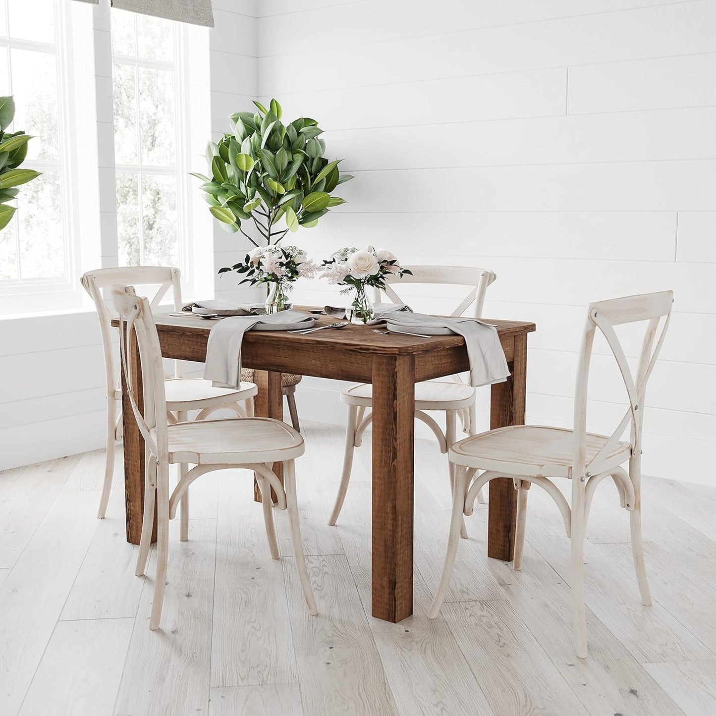 Rustic Brown Solid Wood Dining Table 46x30 Seats 4