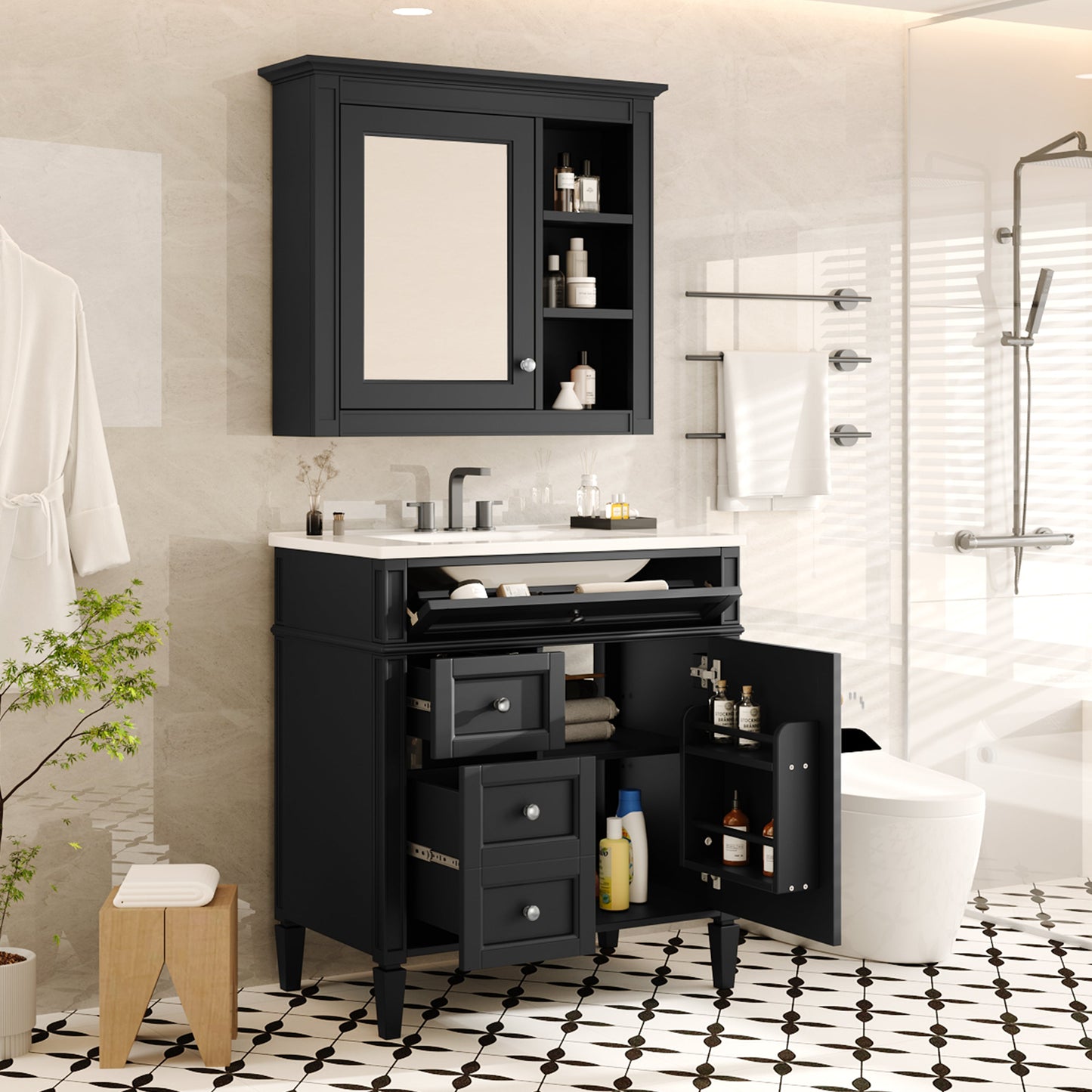 30" Bathroom Vanity with Top Sink, Modern Storage Cabinet