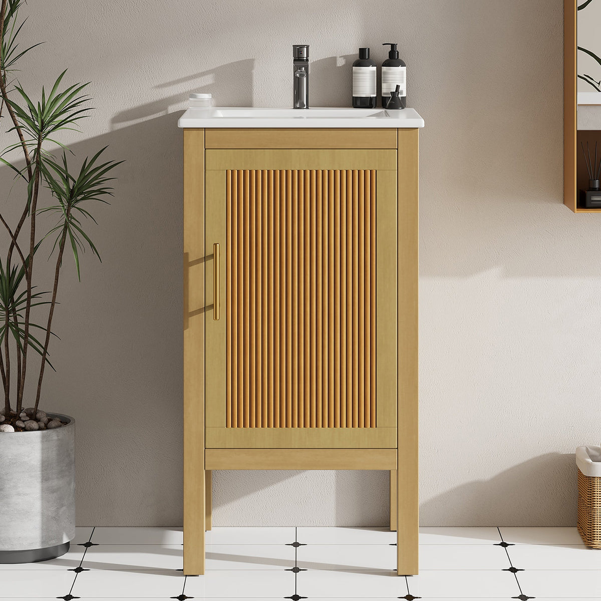 18" Bathroom Cabinet with Storage and Ceramic Sink
