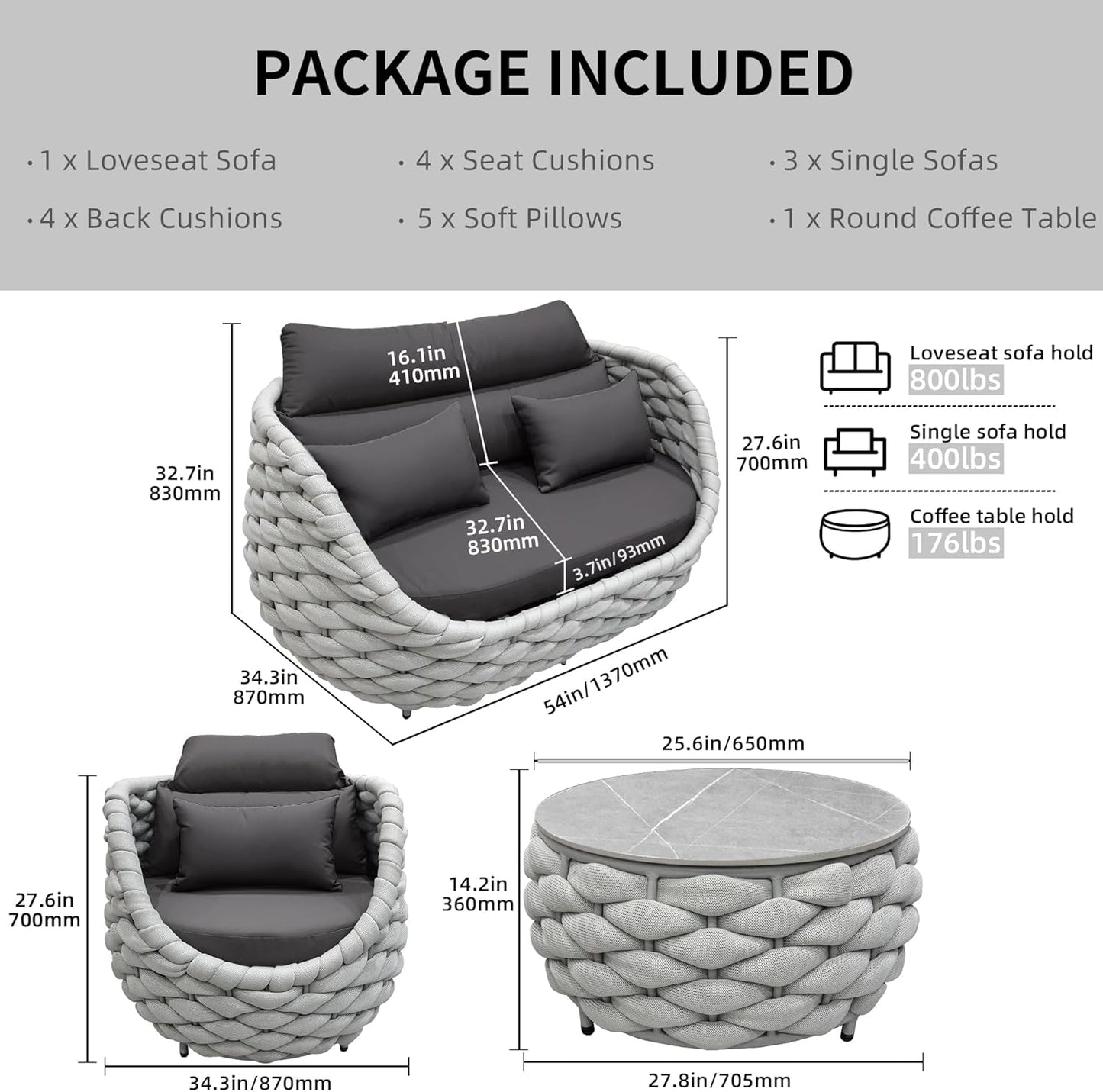 Six Piece Aluminum Patio Furniture Set With Cushions