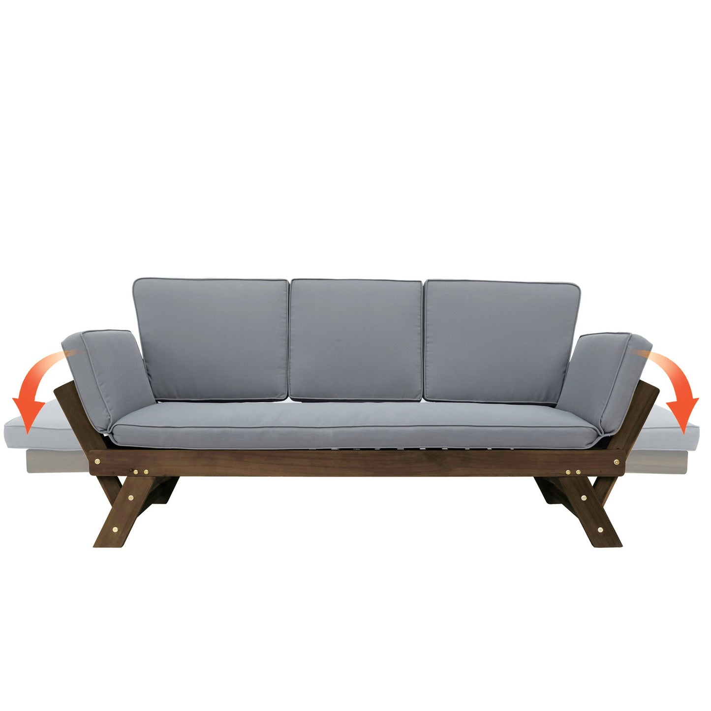 TOPMAX Outdoor Adjustable Patio Wooden Daybed Sofa Chaise Lounge with Cushions
