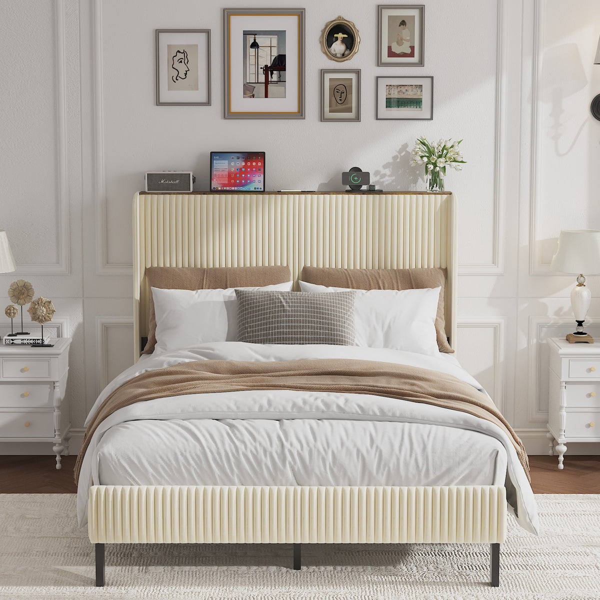Full Size Platform Bed with Charging Station