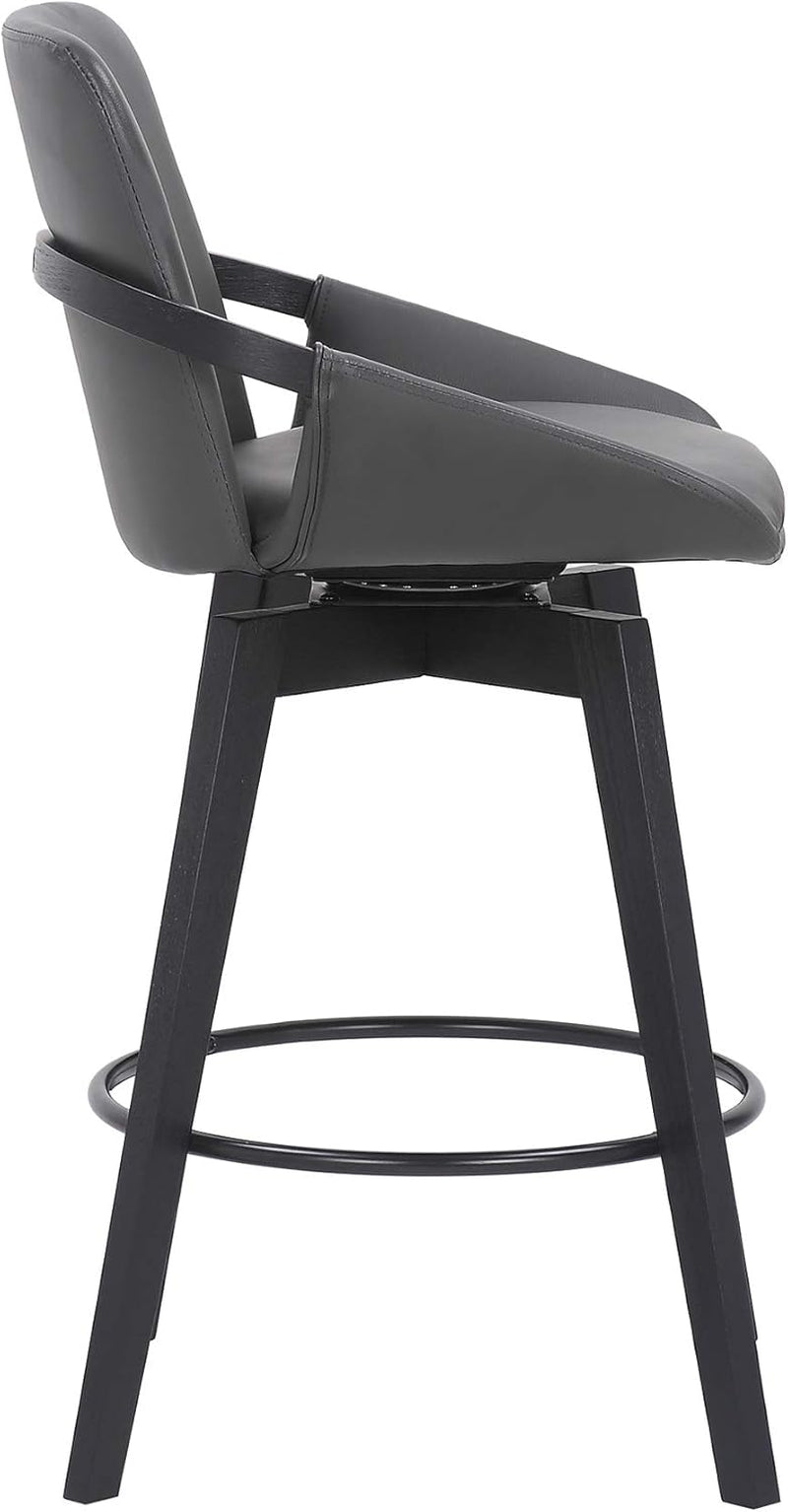 Mid Century Swivel Bar Stool Gray Faux Leather 26 Inch Seat
