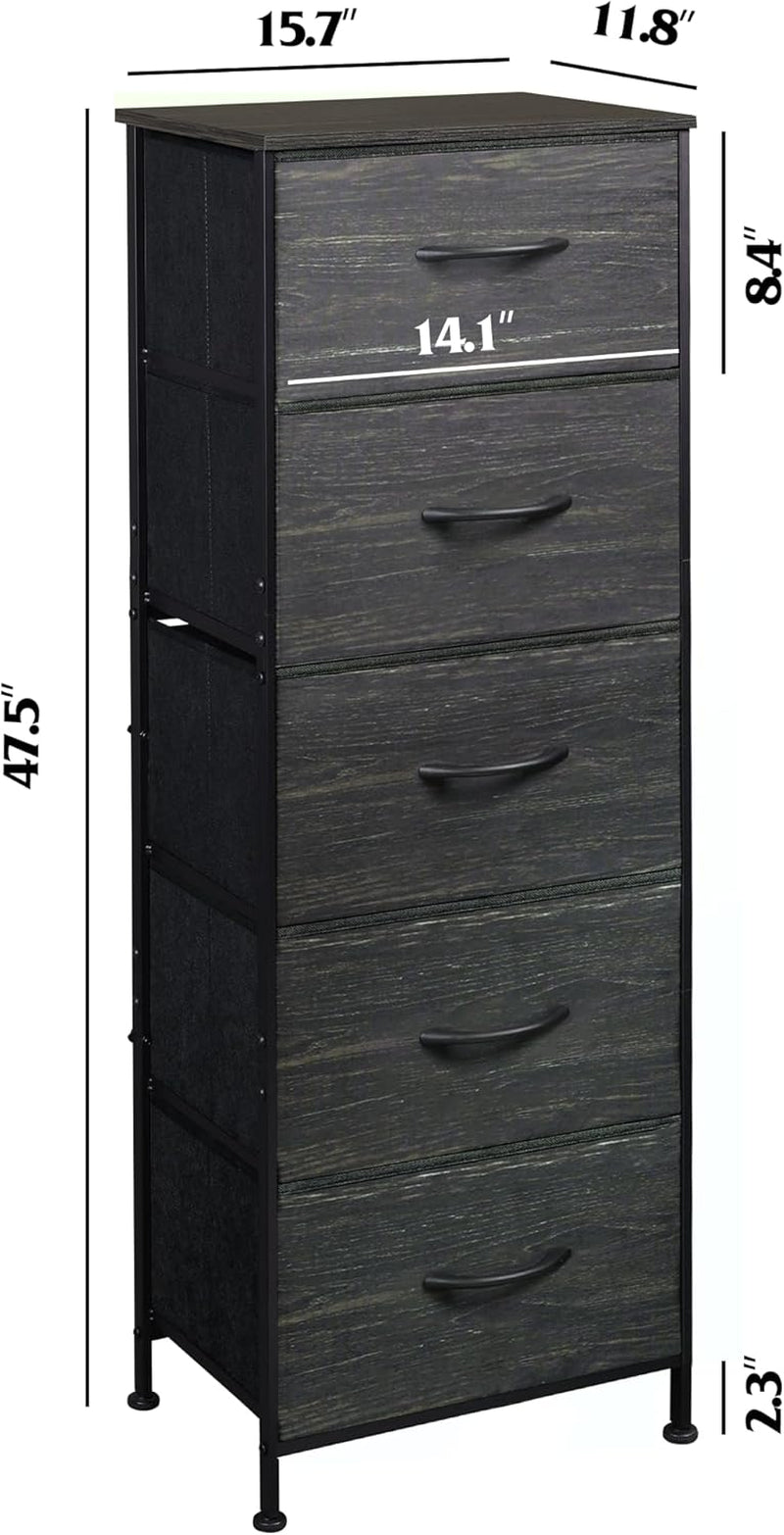 Fabric Dresser 5 Drawer Tall With Wood Top Storage Unit