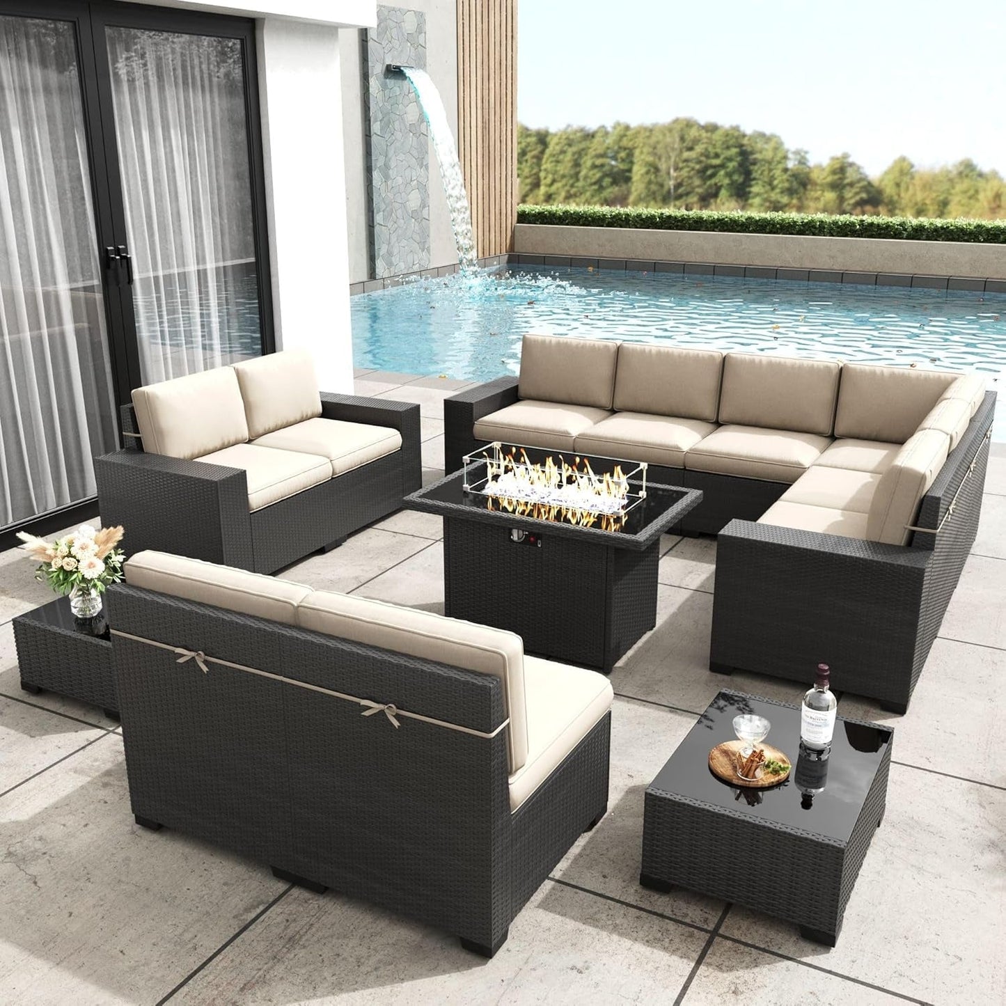 Patio Furniture Set Fire Pit Table 13 Piece All Weather
