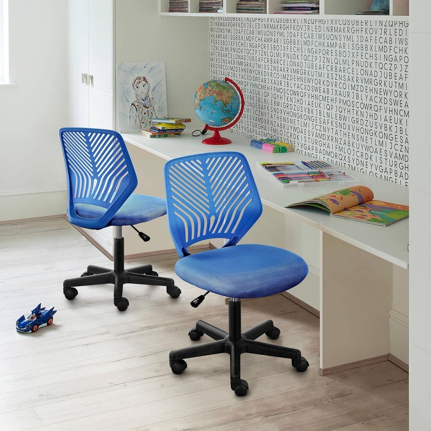 Blue Adjustable Student Desk Chair With Lumbar Support