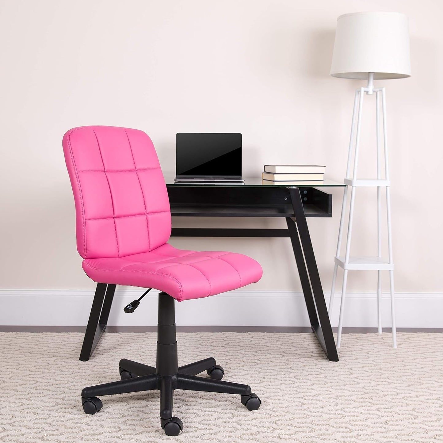 Clayton Pink Quilted Vinyl Mid-Back Swivel Office Chair