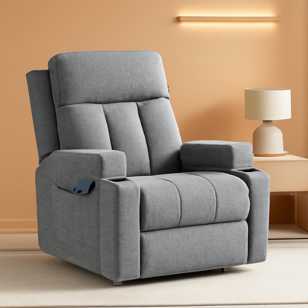 Light Grey Upholstered Manual Recliner With Massage