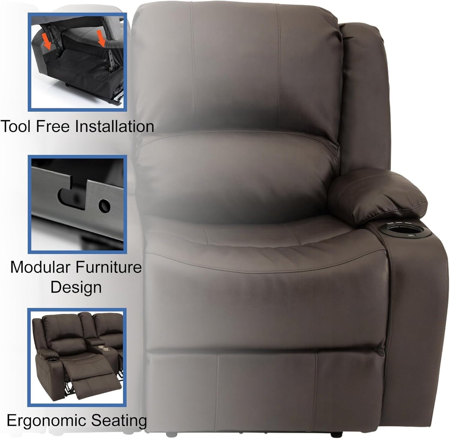 Powered Wall Hugger RV Recliner Sofa Loveseat 67In Chestnut