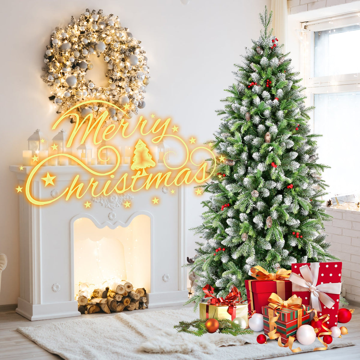 6ft Pre-Lit Artificial Christmas Tree with 380 Warm White Lights