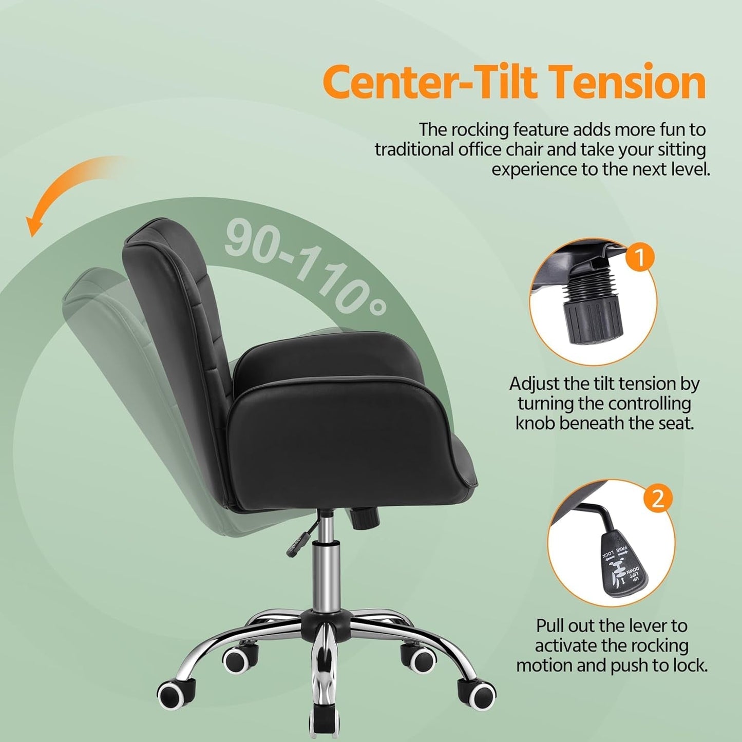 Ergonomic Office Chair 18.7 Inch Wide Seat Black Comfort